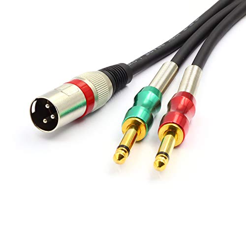 SiYear XLR 3 Pin Male to Double 6.35mm 1/4 inches TS male Y Splitter Cable, Dual Mono Male (1/4 inch) 6.35mm to XLR Male Plug Stereo Microphone Audio Converter Adapter Cable(3.3Feet)