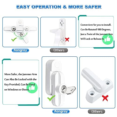 Window Sash Jammer Locks Set 2 PCS Window Locks and Door Jammer Upvc Sash Jammer for Home Security uPVC Windows and Doors White Zinc Cast Alloy