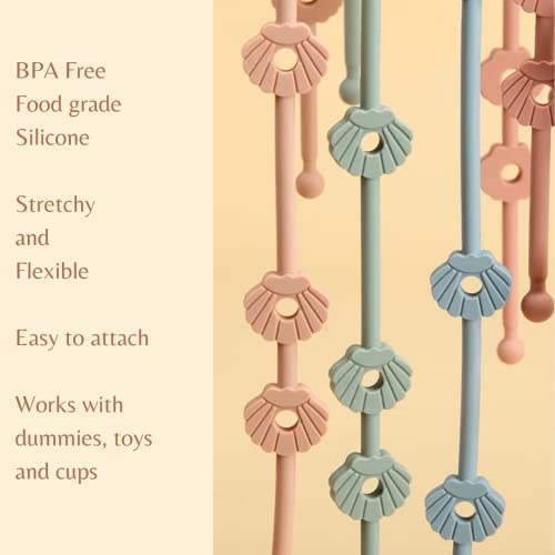 Blumie Silicone Dummy Clips, Toy Safety Straps (Light Grey & Stone Grey)