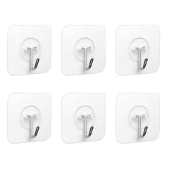 PaiLeWei 6 Pcs Adhesive Hooks - Clear Hooks Self Adhesive Plastic Sticky Hooks 5Kg (Max),Wall Hooks Stick on Hooks,Bathroom Hooks, for Hanging,Key,Plug,Kitchen Utensils,Towel