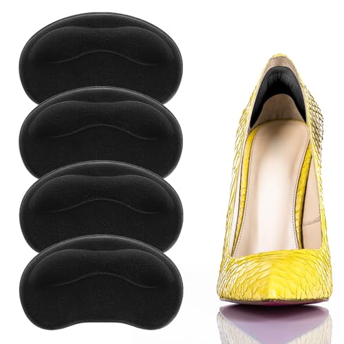 2 Pair Heel Cushion Pads, Self-Adhesive Heel Grips Inserts for Boots Loose Shoes Too Big, Anti Blister Shoe Liners Heel Protectors, Reusable Heel Guards Liners for Women Men, Improve Shoe Fit (Black)