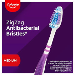 Colgate Zig Zag Medium Toothbrush Pack of 3, Multi Angle Cross Bristles with Flexible Neck for Gum Comfort, 3 Count (Pack of 1).