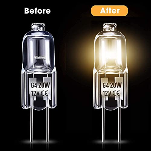 G4 Halogen Light Bulbs 20W 12V Clear Capsule 2 Pin Lamp Bulb Halogen Pin Base Warm White Dimmable 10 Pack