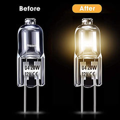 G4 Halogen Light Bulbs 20W 12V Clear Capsule 2 Pin Lamp Bulb Halogen Pin Base Warm White Dimmable 10 Pack