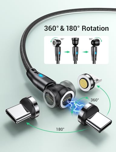 60W Magnetic Fast Charging Cable 7Pin [2Pack 1Mand2M], 6-in-1 USB C/A to USB C Magnetic Charger, 540° Rotating Magnetic Phone Charger Cable and Data Transfer Compatible with All Type of Devices