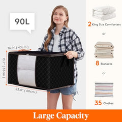 Lifewit 3 Pack 90L Clothes Storage Bags Large Storage Box with Lid Packing Boxes for Moving House with Reinforced Handle Thick Fabric Clear Window for Clothes Duvet Blankets Bedding, Black