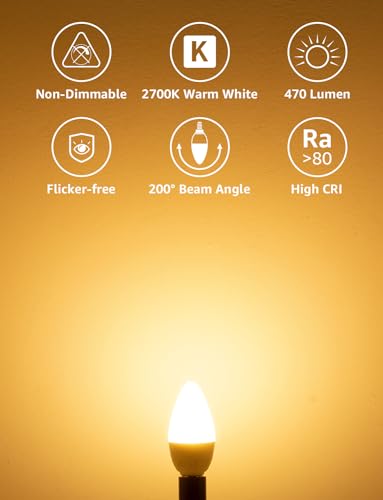 Lepro E14 LED Light Bulb, Small Edison Screw SES Candle Bulbs, 4.9W 470lm, 40W Equivalent E14 Bulb, Warm White 2700K E14 LED Bulb, Energy Saving Candle Light Bulbs, Non-dimmable, Pack of 6
