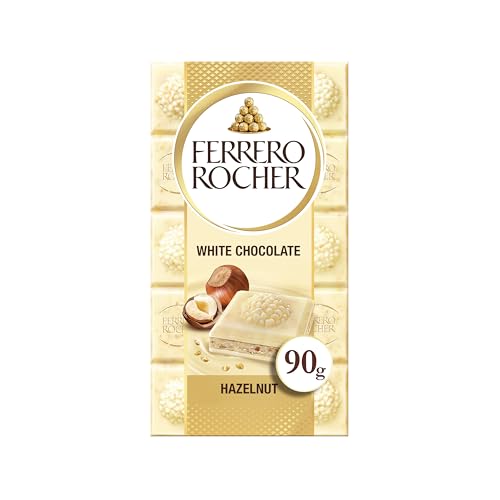 Ferrero Rocher White Chocolate Bar, Movie Night Snacks, Chocolate Gift with Crunchy Whole Hazelnut and Cocoa Filling, 90g