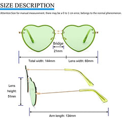 PARTY GO Heart Shape Sunglasses Woman Fashion Rimless Sunglasses UV400 Party Glasses, Green