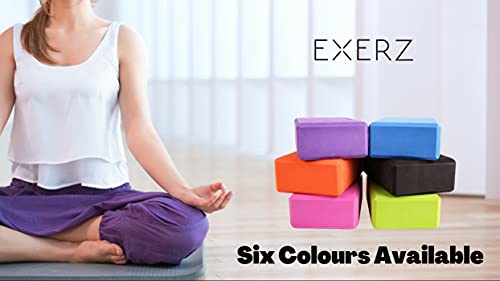 EXERZ Yoga Blocks 2pcs Gym Bricks High Density EVA Foam -Comfortable Fitness Yoga Bricks, Anti-Slip, Lightweight and Travel Friendly Pilates Practice (Black)