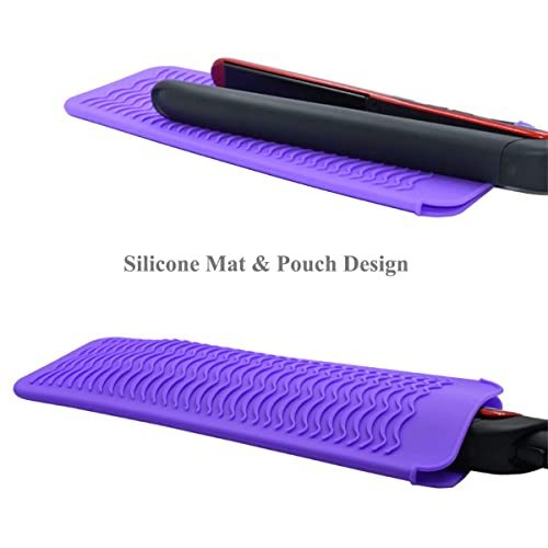 Heat Resistant Silicone Mat Pouch for Hair Straightener Flat Iron Curling Iron Hot Hair Tools for Home and Travel, Purple