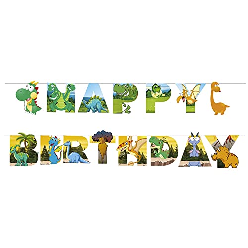 Dinosaur Jungle Birthday Banner Party Decoration - Comic Dino Happy Birthday Supplies Decor for Kids Parties Boys Girls