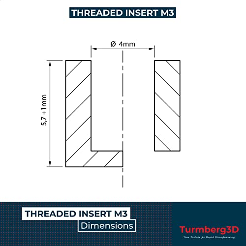 Turmberg3D Threaded Insert M3 (Pack of 100) / M3 x 5.7 Brass Threaded Sockets / Melting Nut for Plastic Parts for 3D Printer Parts (M3 x 5.7)