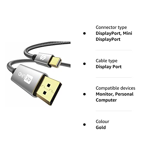 Silkland Mini DisplayPort to DisplayPort Cable 2m (4K@60Hz, 2K@144Hz), Mini DP to DP Cable, Thunderbolt 2 DisplayPort Compatible for MacBook Air (Before 2018)/Pro (Before 2016), iMac, Mac Pro, Monitor