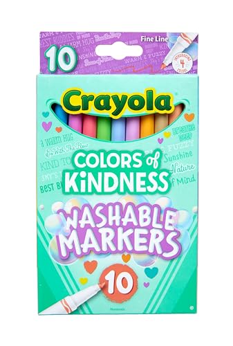 CRAYOLA Colours of Kindness Washable Fine Line Markers - Assorted Colours (Pack of 10)   Colours That Represent Good Feelings   Ideal for Kids Aged 3and