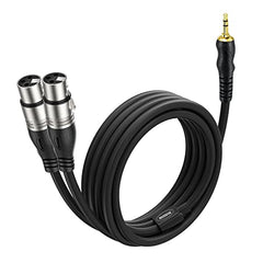 NUOSIYA XLR to Jack 2M/6.6Ft 3.5mm TRS Male to Dual XLR Female Splitter Cable,1/8 inch to 2 XLR Breakout Y Patch Cable for Laptop, Camera, Sound, DV