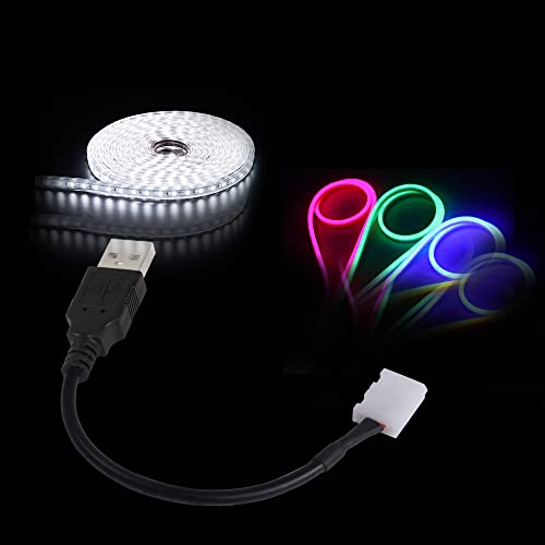 PNGKNYOCN 6.5 foot USB LED light strip connector USB to 2-pin 10 mm wide solderless light strip clip for 3528 5050 LED light strips (2-pack)