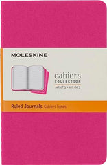 Moleskine Cahier Journal, Set 3 Notebooks with Ruled Pages, Cardboard Cover with Visible Cotton Stiching, Colour Kinetic Pink, Pocket 9 x 14 cm, 64 Pages