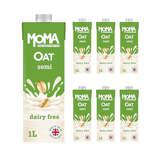 MOMA Oat Drink Semi - 6 x 1L - 1.2% Fat - Our Lightest Option - Fully-Foamable Dairy Free Milk with calcium & vitamins - 100% Plant Based Vegan - Perfect for Tea & Cereal - No Added Sugar - Made in UK