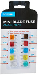 Simply BF820 Mini Blade Fuse Assortment - Set of 10 - Ideal for Vehicle Use, 10 Pieces and 7 Types 5A 7.5A 10A 15A 20A 25A 30A Multi-Function Car fuse