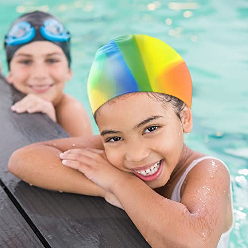 Darbermu Kids Swimming Cap for Girls Boys Children, Silicone Swim Cap for Kids Children Boys and Girls, Stretchable and Comfortable Swimming Hats, Anti slip Swim Cap Swimming Hat, 21.5*19CM