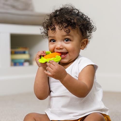 Infantino - Lil' Nibble Teethers - Carot Toother - Toy Toother - Silicone Soft-Textured Teether - Sensory Exploration - Teething Relief - Easy to Hold Handles - 0 Month and - 1 Unit - Multicolor