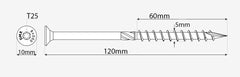 5mm x 120mm Yellow Hardened Countersunk Torx Wood Timber Construction Screw with Flat Head High Performacne Carpenter Screws (Pack of 20)