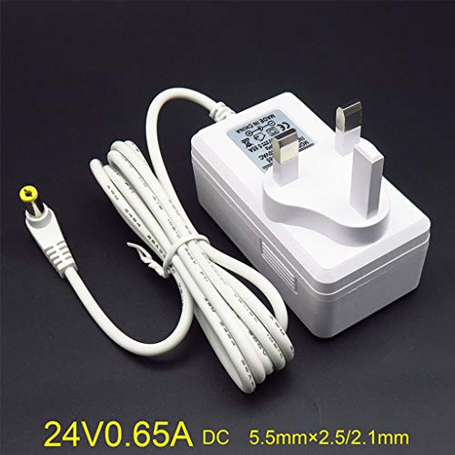 Buwei UK Plug 24V 0.65A Power Adapter with Indicator Light Home AC Adapter for Cameras