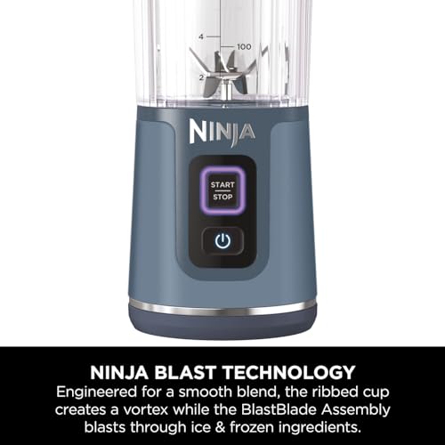 Ninja Blast Portable Blender, 530ml, Leakproof Lid & Sip Spout, Powerful Cordless Mini Blender, Rechargeable, Portable Smoothies, Protein Shakes, Blends Ice & Frozen Fruit, Denim Blue, BC151UKNV