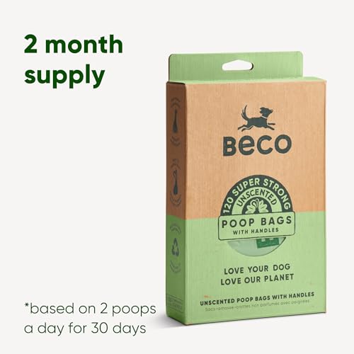 Beco Strong & Large Poop Bags - 120 Loose packed with Tie Handles - Box Dispenser - Unscented Dog Poo Bags