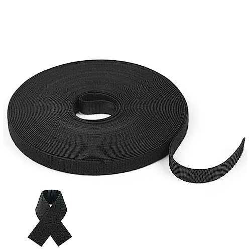 URAQT Cable Ties, 10M Fastening Tape Hook and Loop Cable Ties, DIY Nylon Securing Cinch Strap, Self Adhesive Cable Ties Strap Reusable for Cord Organizer Cable Tidy, 1.5cm Wide (Black)