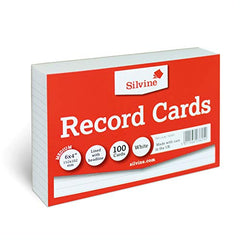 Silvine A6 White Record Cards - Lined with Headline, 100 Cards Per Pack (Size 6x4 inches)