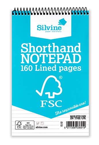 Silvine 8x5 Everyday FSC Shorthand Notebook - Ruled 8mm Feint, 160 Pages of FSC Certified Paper. Ref FSC160