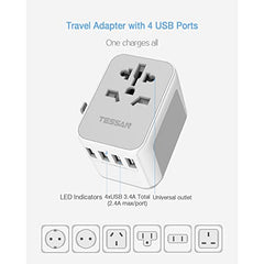 TESSAN Plug Adapter Worldwide with 4 USB and 1 AC Socket, International Travel Adapter UK to European Power Universal Plug Adaptor for EU USA Australia Thailand