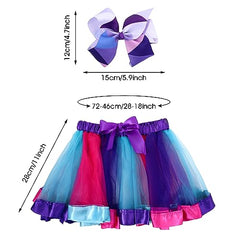 Yolev Girls Tutu Skirt Rainbow Tulle Tutu Skirt Princess Ballet Dance Dress Kid Tutu Skirt with Hair Bow for Children (Deep Purple and Lake Blue)