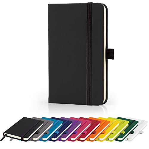 Savvy Bee Premium A6 Notebook New Lined Pocket Hardback Small Journal with pen loop, elastic closure and ribbon marker 196 pages / 98 sheets Notepad Note Book Notes Pad (Black)