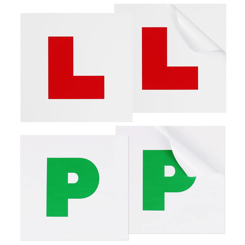 Onarway Learner Plate, Self Adhesive Red L Plate and Green P Plate 4 Pack for Driver Learner, No Fading No Blow off Easy to Move without Scratching