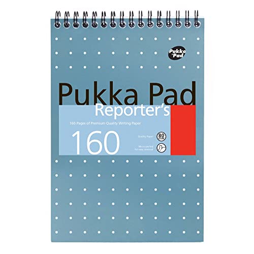 Pukka Pad, Reporter’s Pad 3 Pack for Home, School, and Office – 14 x 20.5cm – Wirebound, Head-Bound Notebook with 160 Pages of 80GSM Paper – Microperforated for Easy Removal – Blue