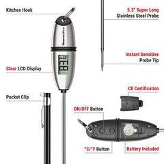 ThermoPro TP02S Digital Meat Thermometer, Instant Read Thermometer for Air Fryers Cooking, 13.5cm Temperature Probe with Tip Cover, Auto-Off and Non-Slip Ring, Ideal for Cooking BBQ Sugar Jam Kitchen