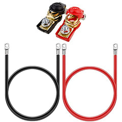 GTIWUNG 2Pcs 12V Battery Cables Red and Black, Battery Inverter Cable 50cm, Auto Battery Leads 5AWG 16mm² with Ring Terminals Copper Flexible Wire and 1 Pair Battery Quick Release Connectors