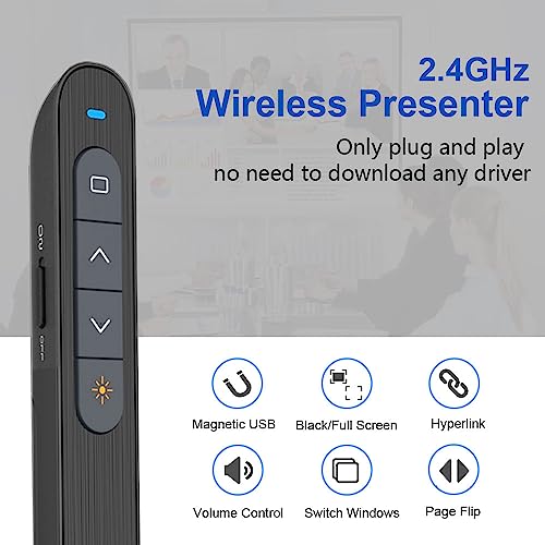 Presentation Clicker for PowerPoint Remote, Hyperlink Volume Wireless Presenter Remote Presentation Pointer, USB Presentation Remote Slide Advancer PPT Clicker for Computer Laptop Mac