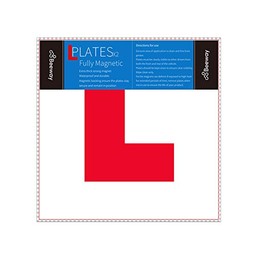 BEEWAY L Plates Fully Magnetic for Car Learning Driver - Extra Thick 1.0mm Strong Magnetic Back for Vehicles, Easy to Attach & Remove - 2 Pack