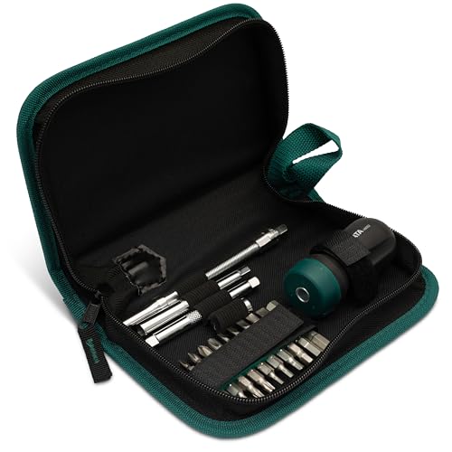 SATA ST09342SJ 25 Pc. Ratcheting Stubby Screwdriver Set with Convenient Case Keeps Extra bits Organized and Easily Accessible