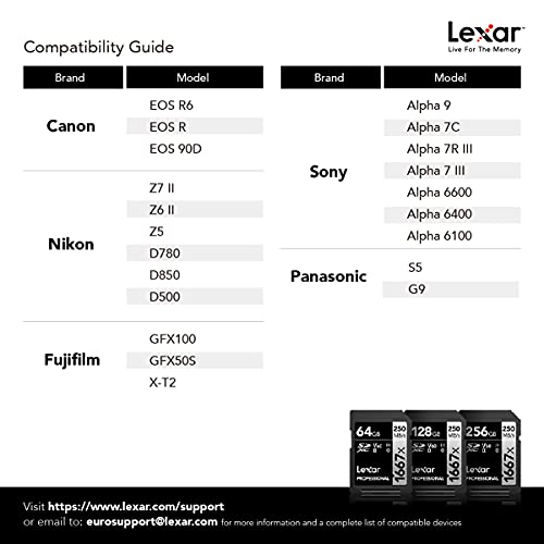 Lexar Professional 1667x SD Card 256GB, SDXC UHS-II Memory Card, Up to 250MB/s Read, 120MB/s Write, Class 10, U3, V60 SD for Professional Photographer, Videographer, Enthusiast (LSD256CB1667)