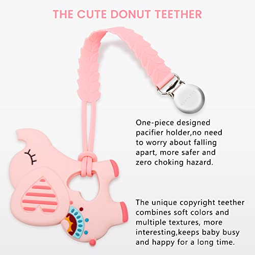 CLDY Teething Toys for Babies 3 Months Baby Teethers with Clip Silicone Baby Teether Toys for Boys and Girls Infant Teething Relief for Teething Elephant Shape, Pink (Barley ChainandElephant)