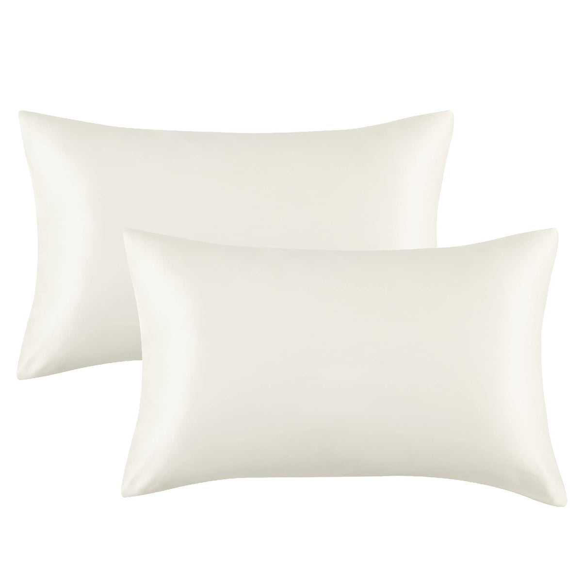 Bedsure Satin Pillow Cases 2 Pack - Ivory Pillowcase for Hair and Skin Standard Size with Envelope Closure, 50 x 75 cm