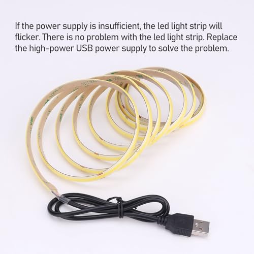 GOMING DC 5V USB COB LED Strip Light Cool White 6000K CRI 93and USB Powered 6.6ft/2M 320LEDs/M Indoor Use IP20 Flexible LED Tape Lights for TV Backlight,Cabinet,Home DIY Lighting