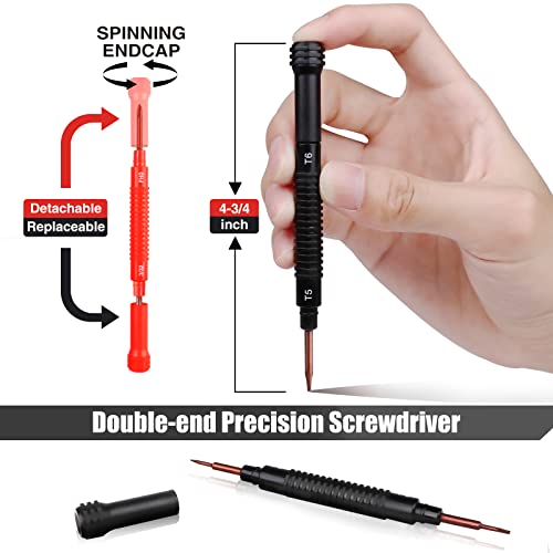 SHALL 6-Piece Precision Screwdriver Set with Case, 12-Size Magnetic Mini Screwdrivers, DIY Repair Tools Kit for Laptop, Glasses, Watch, Electronics (Double-end Phillips/Slotted/Torx/Pentalobe/Triwing)