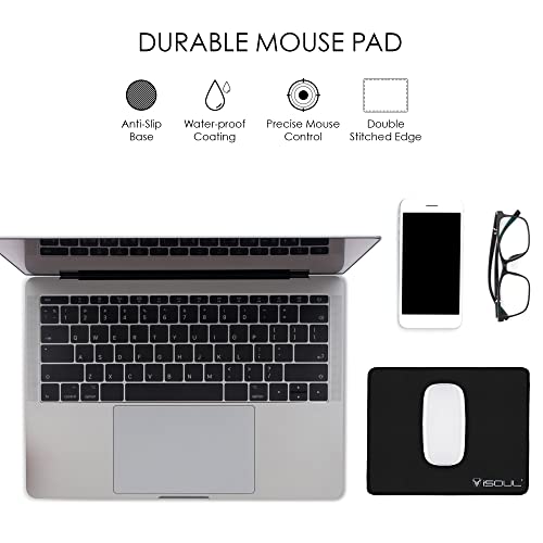 iSOUL Mouse Pad, Mice Pad with Non-Slip Rubber Base, Mouse Mats for Computers Durable Stitched Edges, Neoprene Smooth Surface for Laser and Optical Mouse Mat, Black