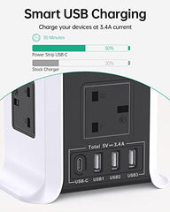 Tower Extension Lead with USB C Slots, 8 Way Multi Plug Extension Tower (13A 3250W)，Surge Protected with Switch, 2M Extension Cable, Plug Socket Extension Cord for Home, Office